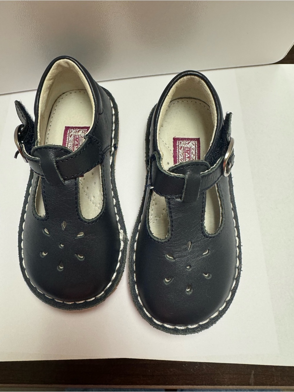 L'Amour Navy T-Strap Kids Dress Shoes with Buckle